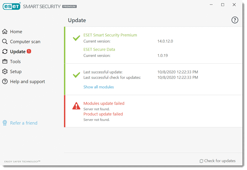 Modules update failed