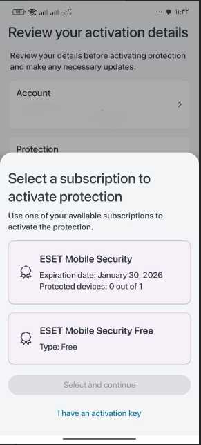 (تصویر مرحله ششم: نمایش صفحه انتخاب اشتراک و دکمه I have an activation key)