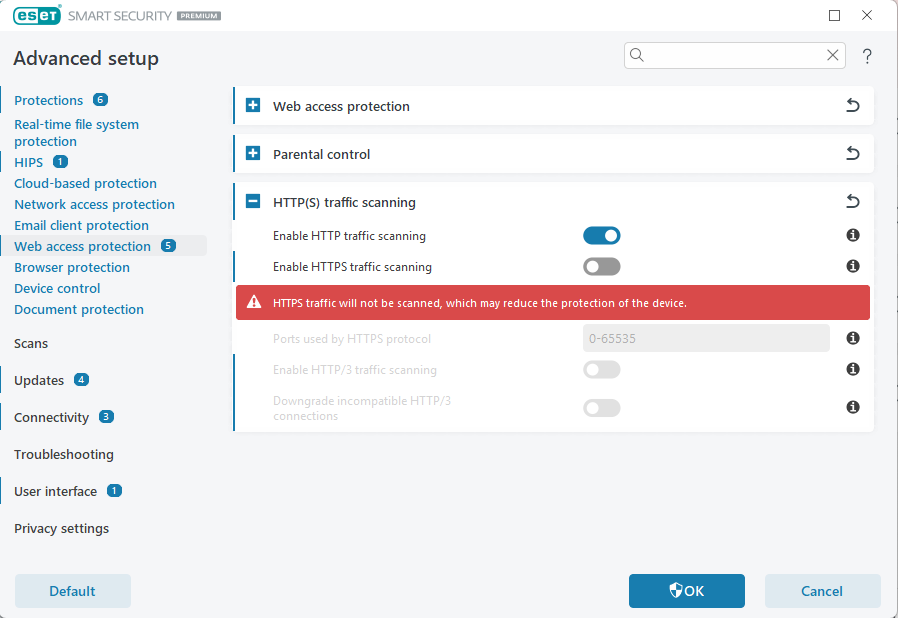 آموزش خاموش کردن Enable HTTPS traffic scanning در تنظیمات ESET