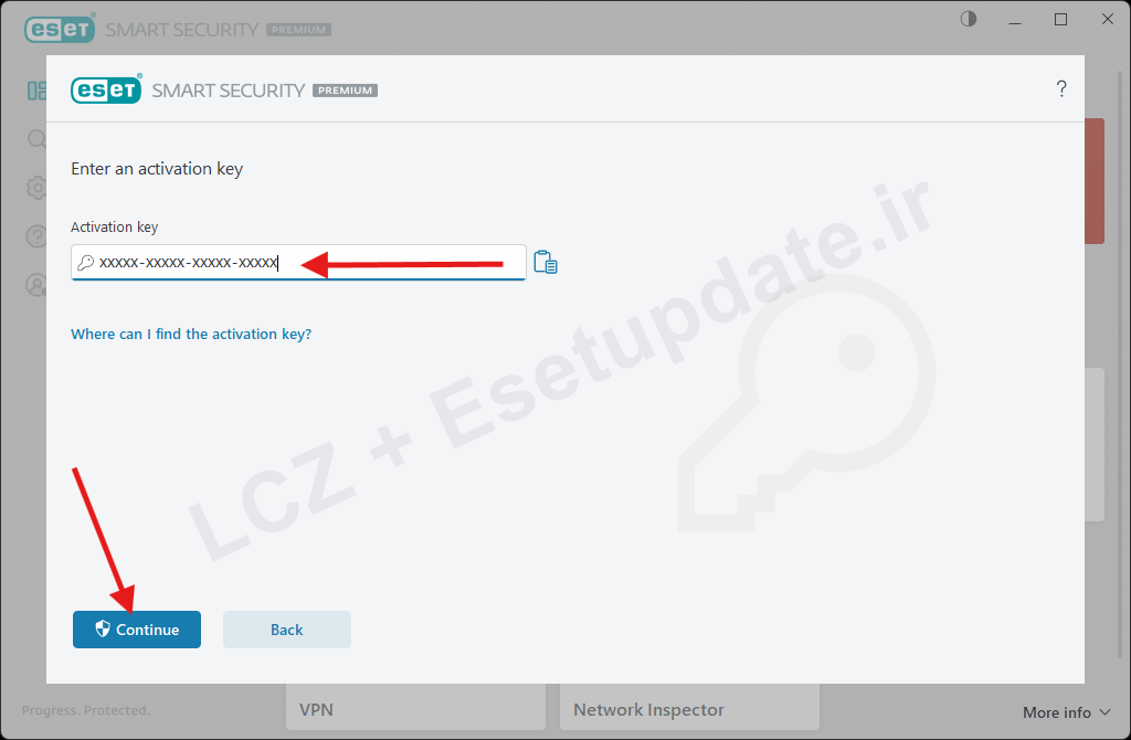 مرحله 12 وارد کردن کد لایسنس ESET