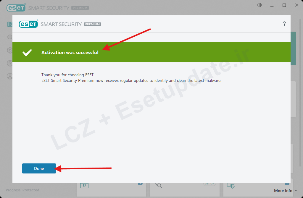 مرحله 14 پیام موفقیت فعال سازی ESET