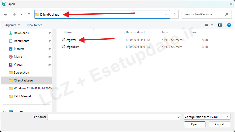 مرحله 8 انتخاب فایل cfg.xml